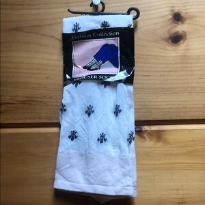NEW Vintage White Trouser Socks with Black Pattern Sheer 9-11